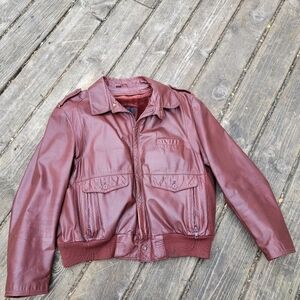 Vintage 80s Wilsons Suede Leather Jacket Men Size 44 Burgundy Moto Bomber